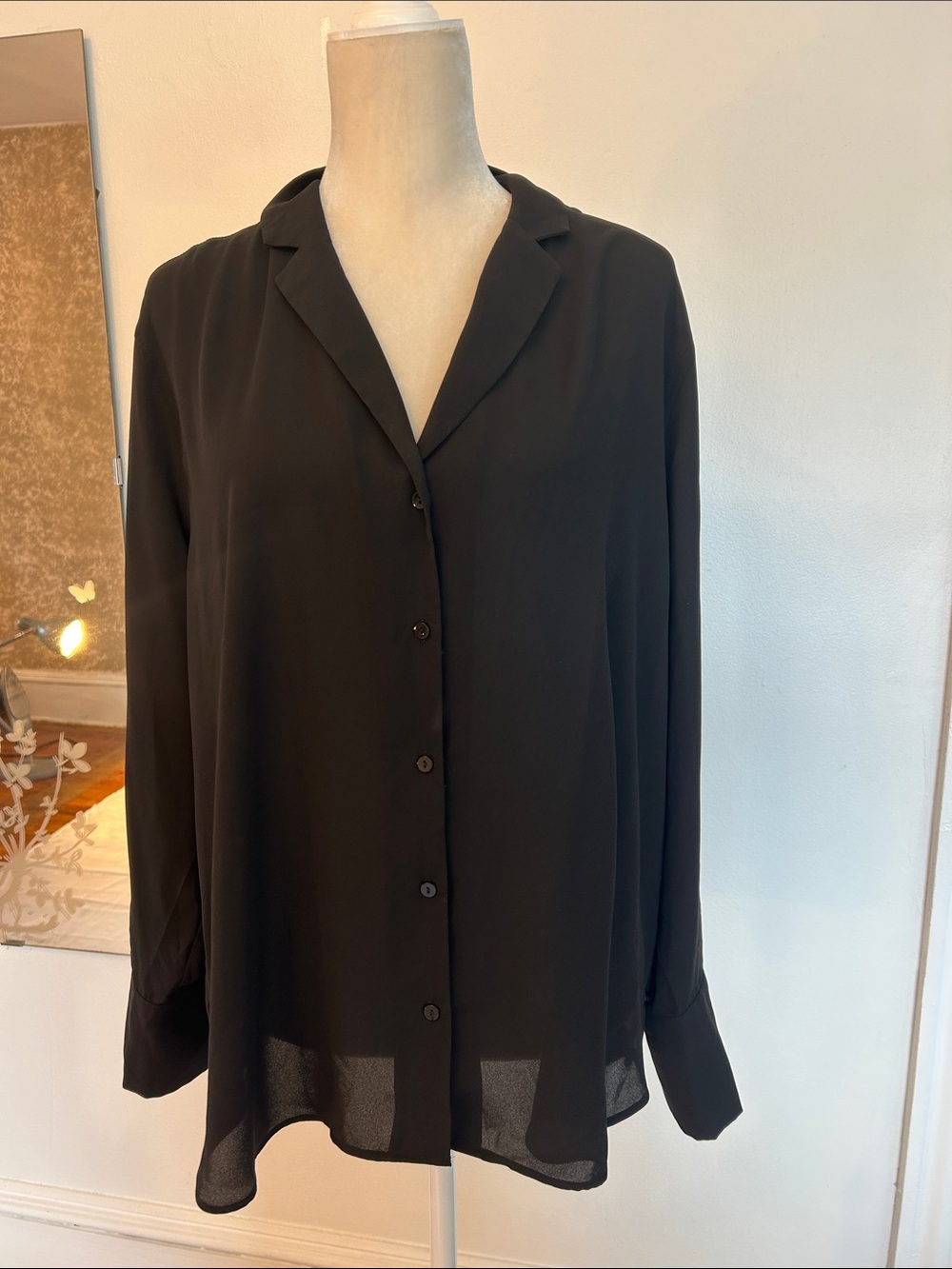 NYDJ Black Button-Front Long-Sleeve Blouse